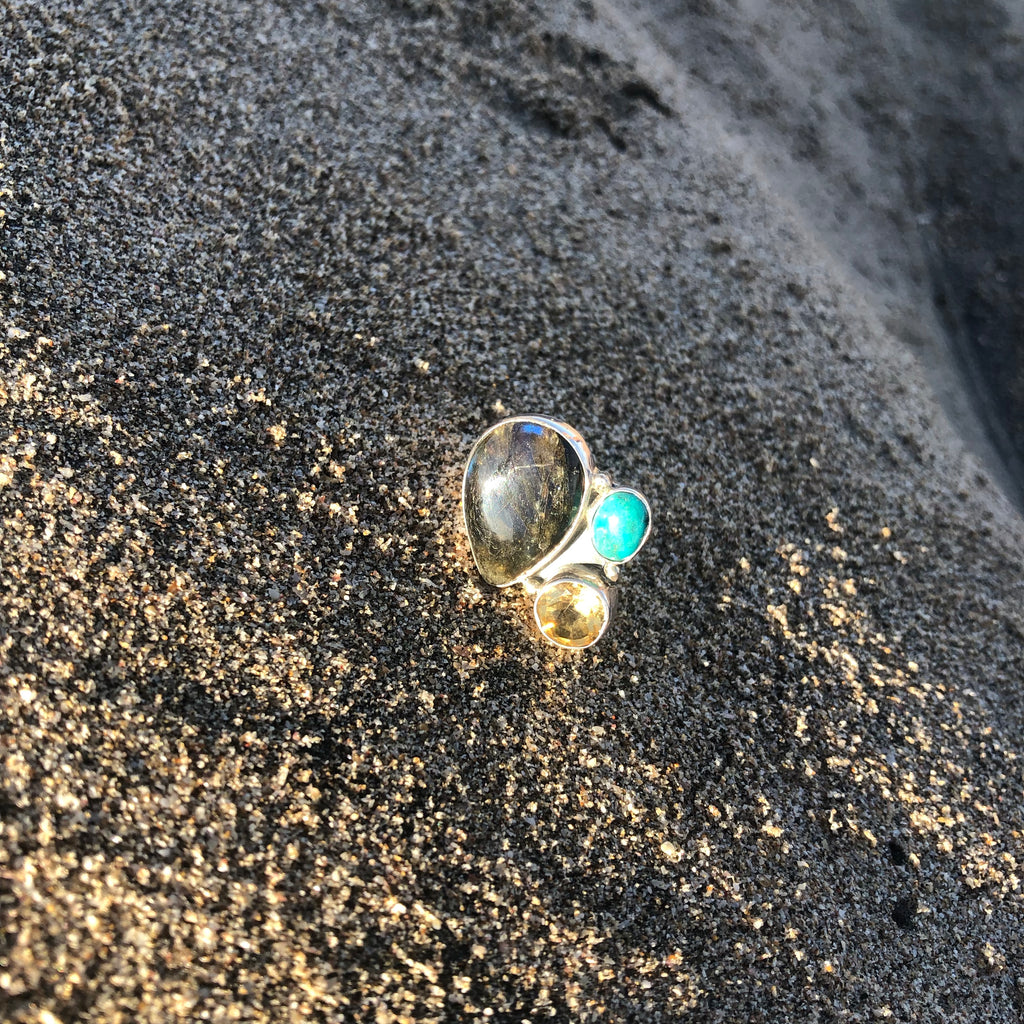 Labradorite, Turquoise and Citrine Ring-Jenstones Jewelry