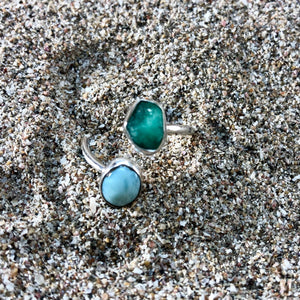 Emerald and Larimar Wrap Ring-Jenstones Jewelry