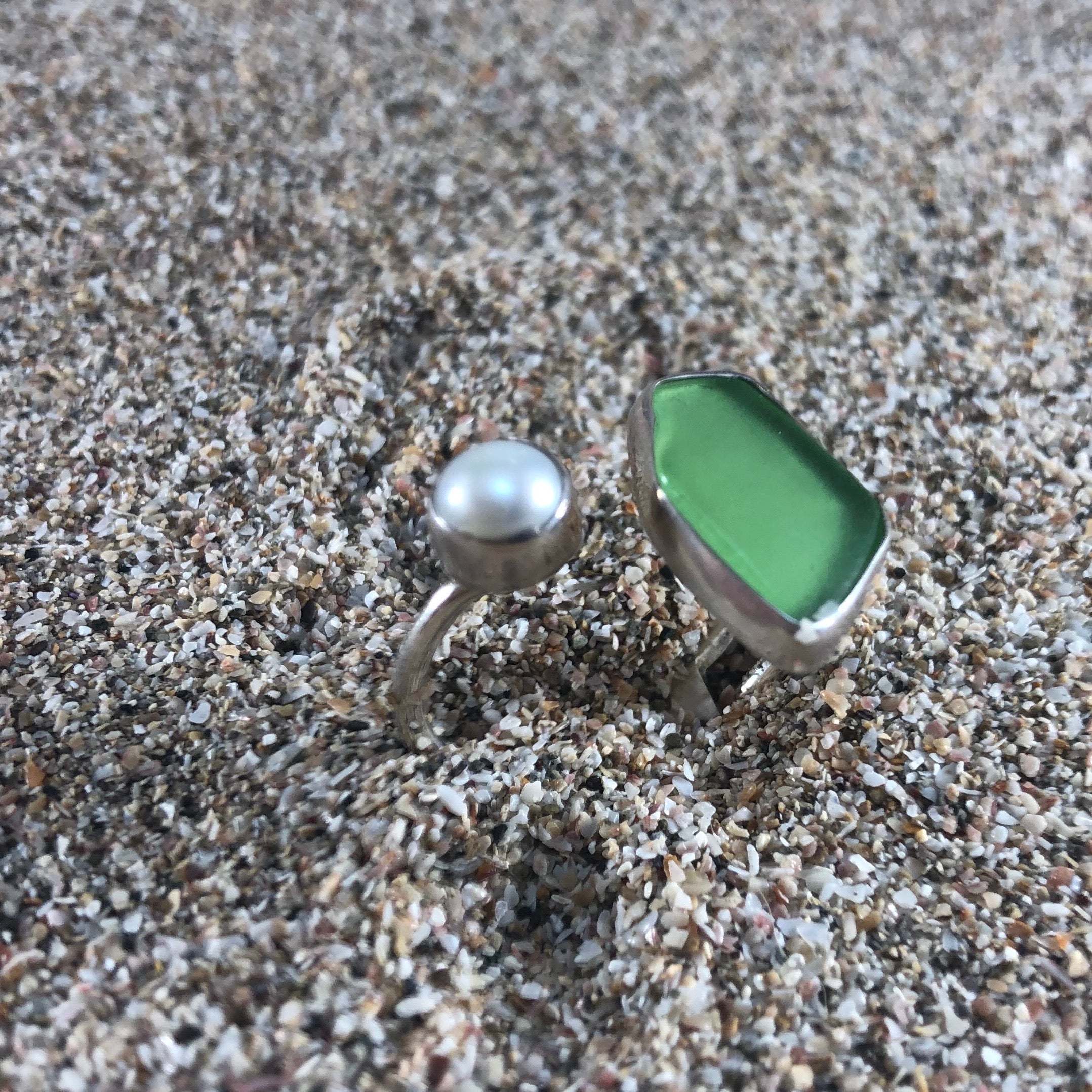 Wrap Around Ring Green Sea Glass and Pearl-Jenstones Jewelry
