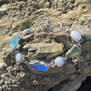 Pearl & Sea Glass Link Bracelet-Jenstones Jewelry