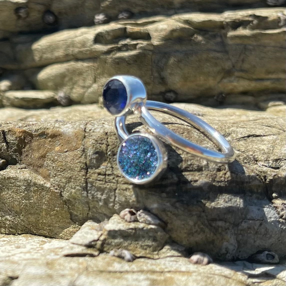 Faceted Safire and Druzy Wrap Around Ring-Jenstones Jewelry