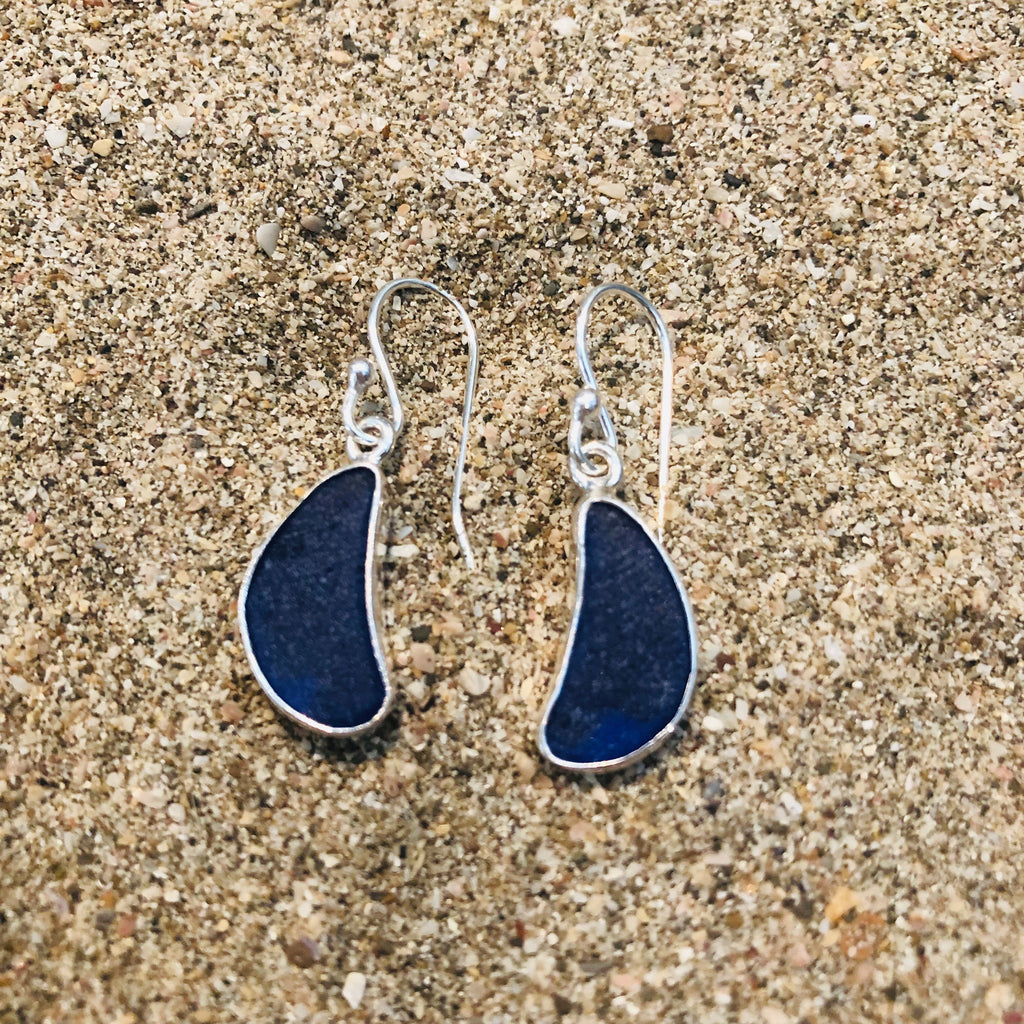 Drop Earrings Sterling and Blue Sea Glass-Jenstones Jewelry