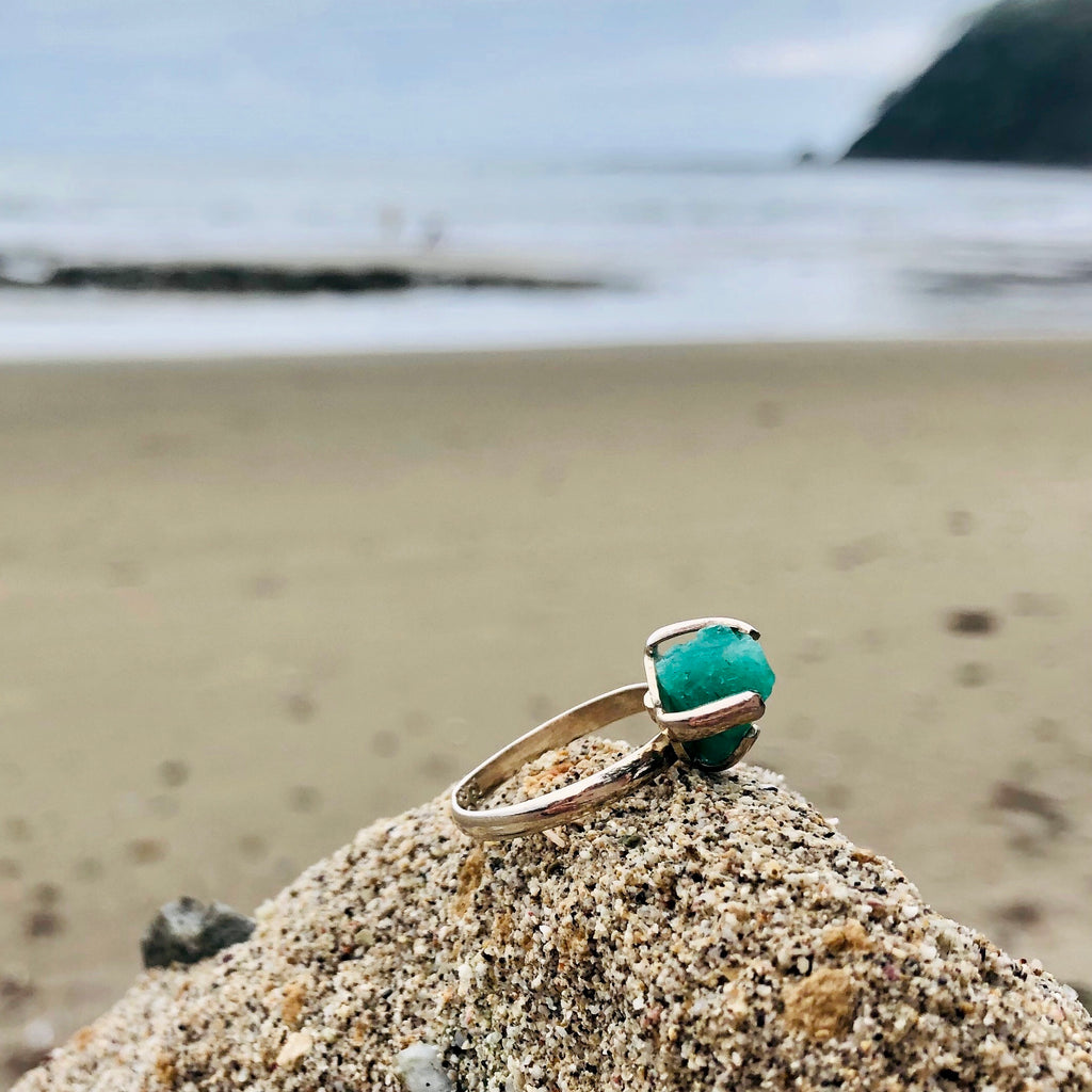 Emerald Ring Raw Prong Setting Petite-Jenstones Jewelry