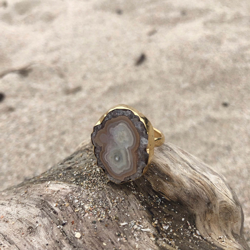 Geode Agate Amethyst Bronze Ring-Jenstones Jewelry