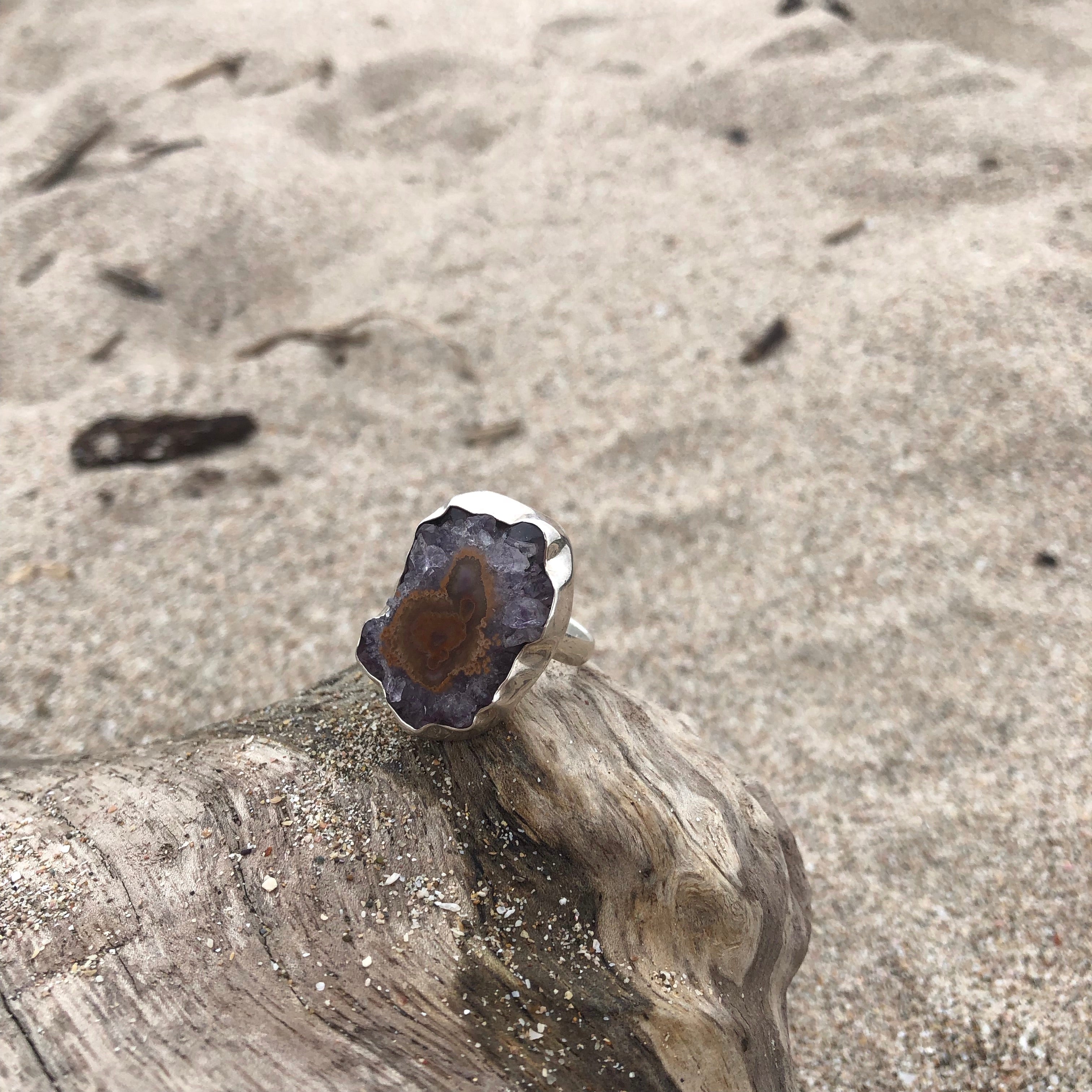 Geode Agate Amethyst Sterling Silver Ring-Jenstones Jewelry