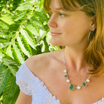 Load image into Gallery viewer, Aqua Sea Glass &amp; Pearl Linked Necklace-Jenstones Jewelry

