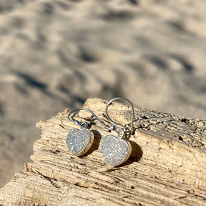 White Heart Druzy Dangle Earrings-Jenstones Jewelry