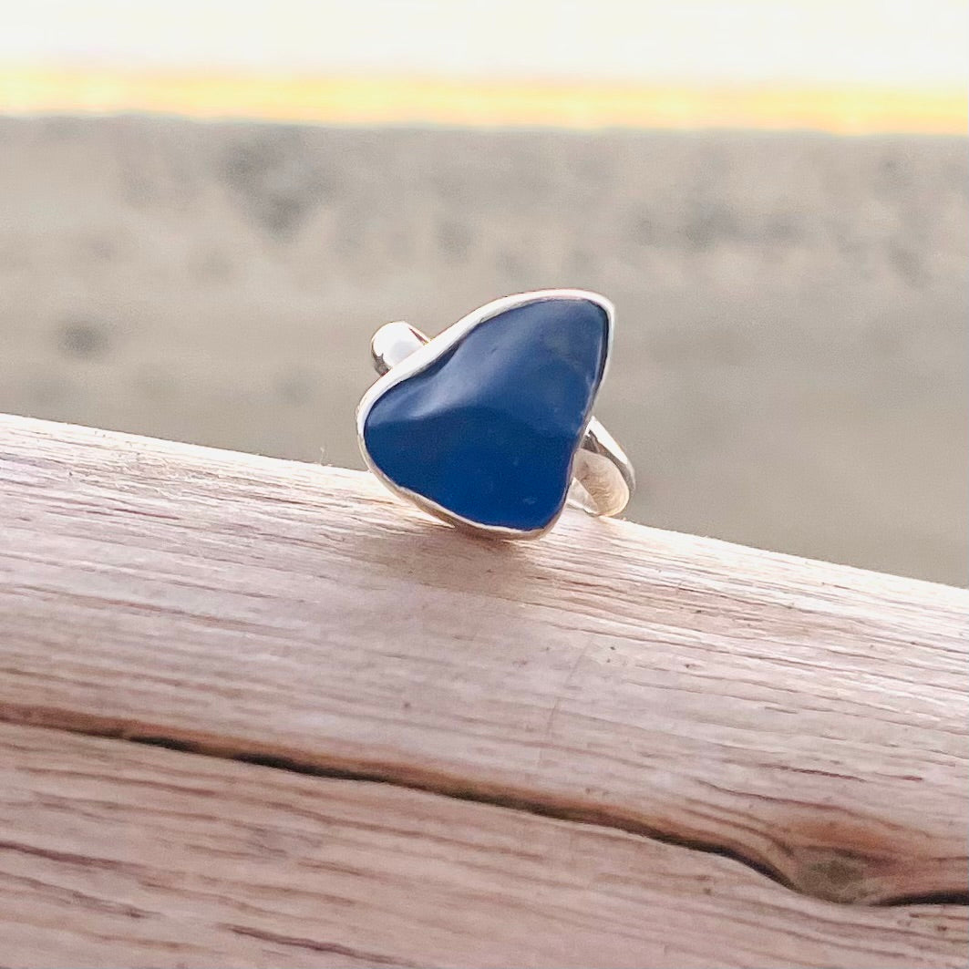 Blue Diamond Seaglass Sterling Silver Ring-Jenstones Jewelry