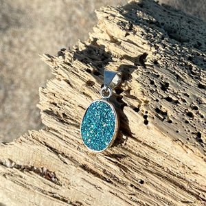 Ocean Blue Oval Druzy Pendant-Jenstones Jewelry