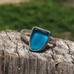 Load image into Gallery viewer, Petite Aqua Sea Glass Gold Plated Bronze Ring-Jenstones Jewelry
