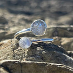 Load image into Gallery viewer, Rainbow Moonstone and Round Druzy Wrap Around Ring-Jenstones Jewelry
