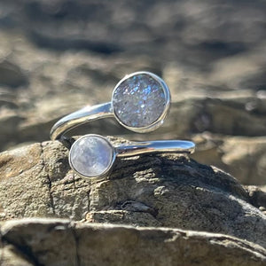 Rainbow Moonstone and Round Druzy Wrap Around Ring-Jenstones Jewelry