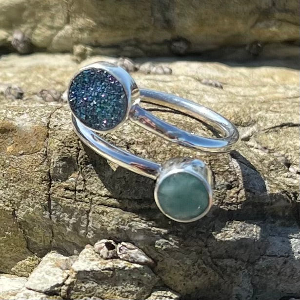 Faceted Emerald and Druzy Wrap Around Ring-Jenstones Jewelry