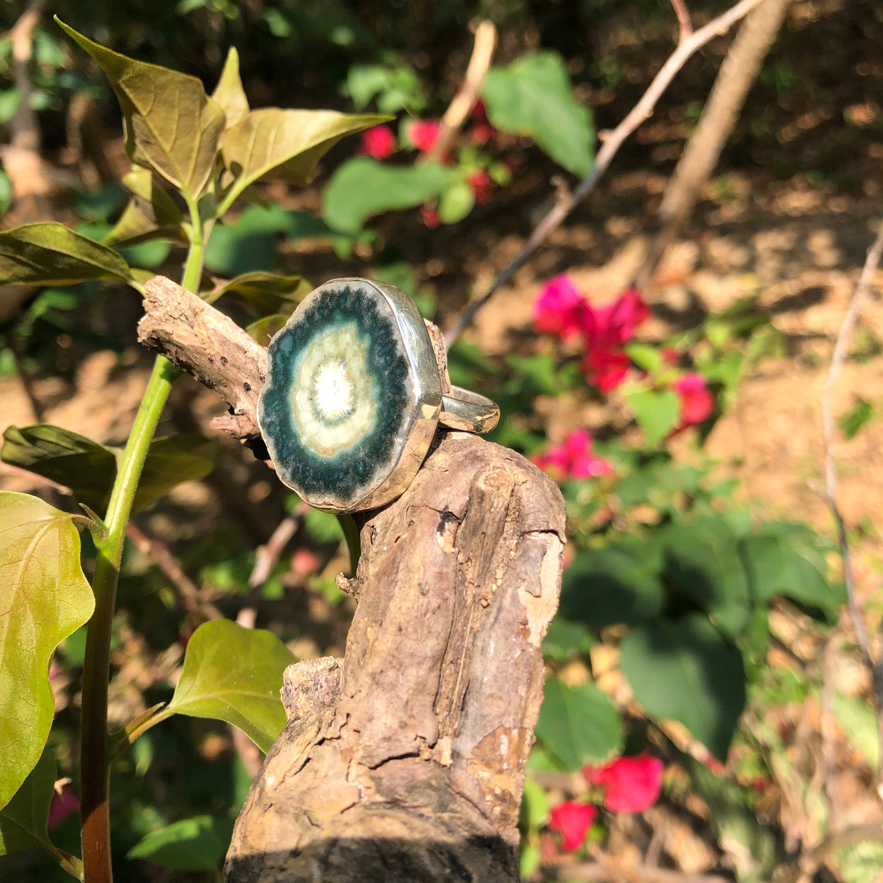 Stalactite Slice Ring Green Agate-Jenstones Jewelry
