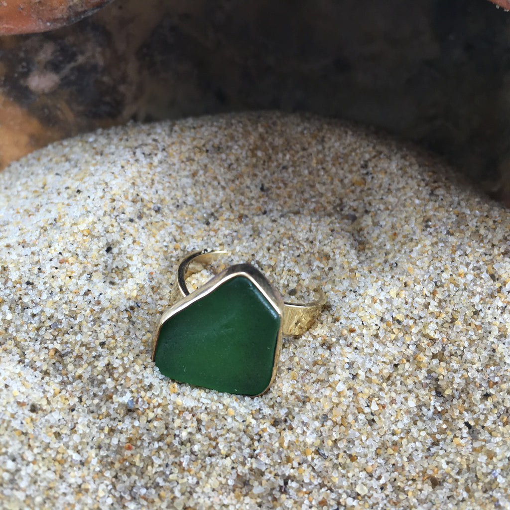 GP Bronze Sea Glass Ring Green-Jenstones Jewelry