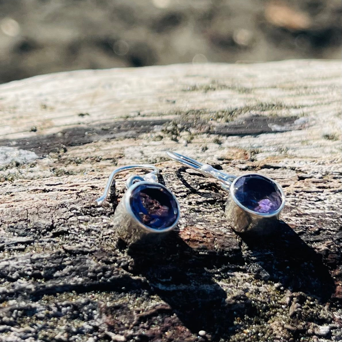 Amethyst Facet Round Dangle Earrings-Jenstones Jewelry