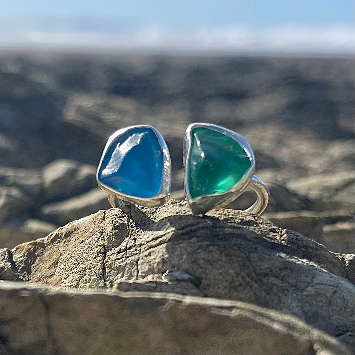 Sea Green and Aqua Sea glass Wrap Around Ring-Jenstones Jewelry