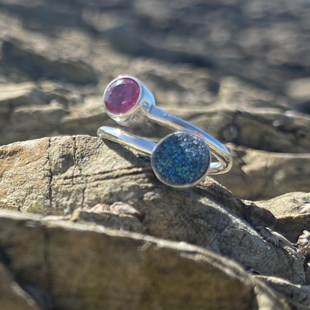 Faceted Ruby and Druzy Wrap Around Ring-Jenstones Jewelry