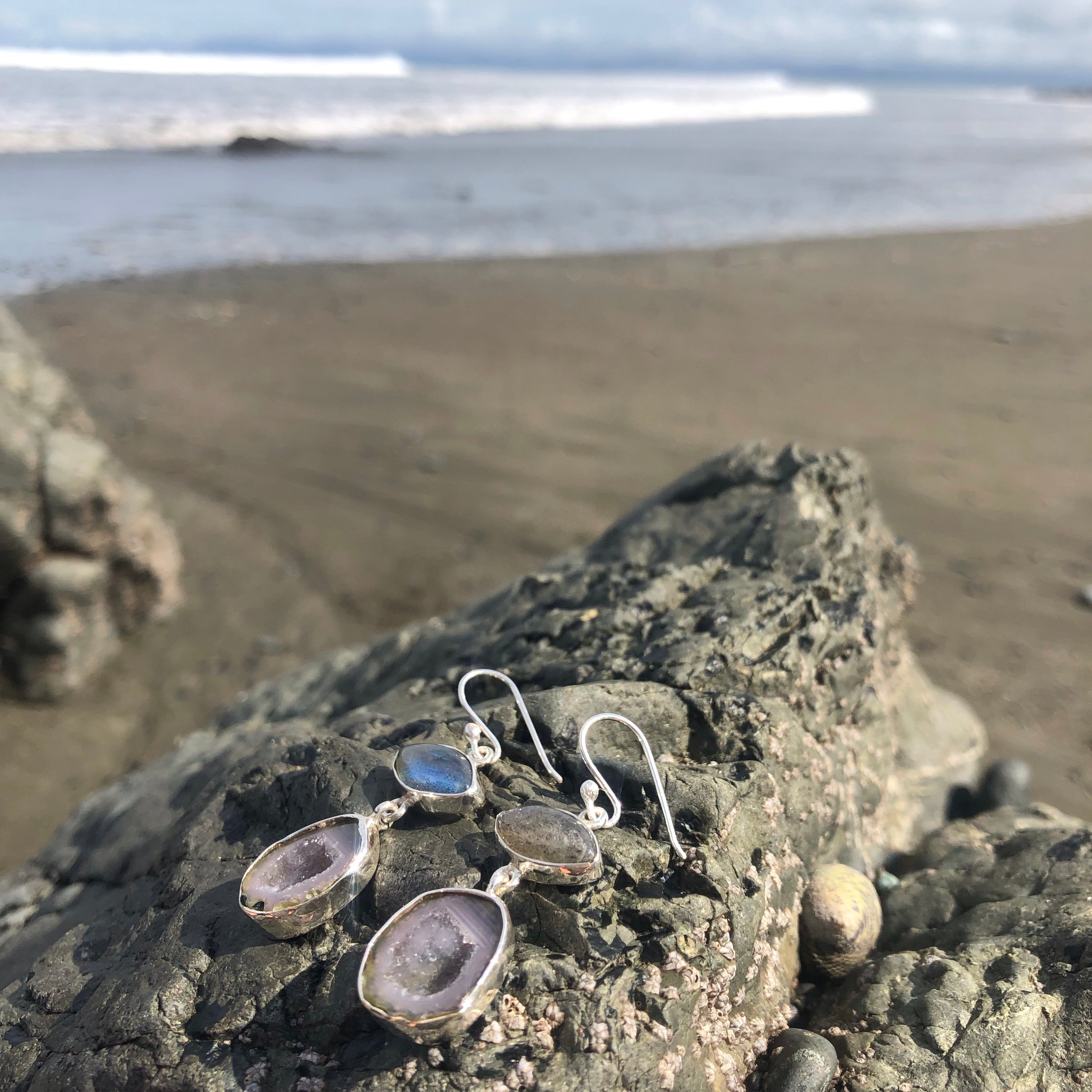 Labradorite Eye & Geode Earrings-Jenstones Jewelry