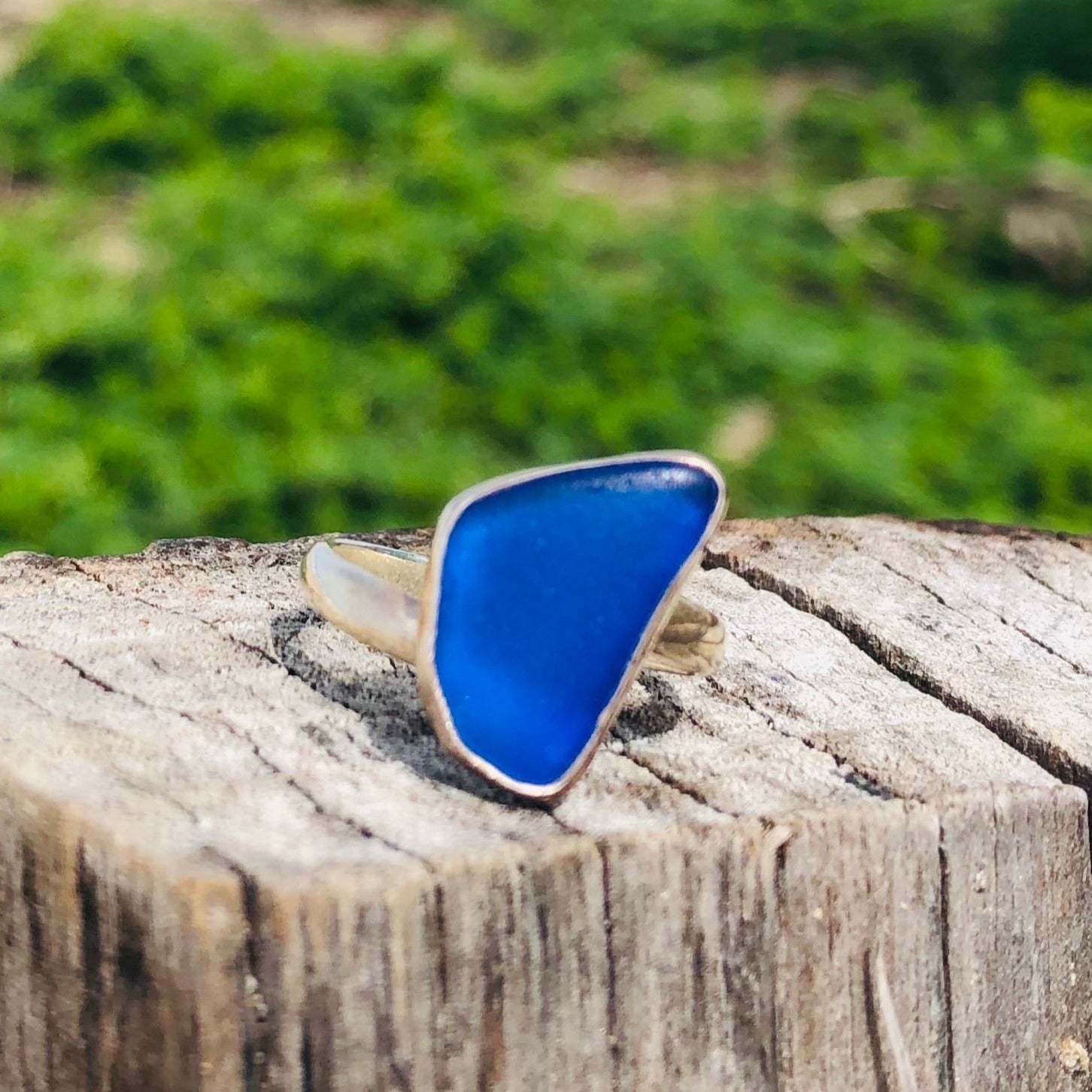 Cobalt Blue Sea Glass Sterling Silver Ring-Jenstones Jewelry