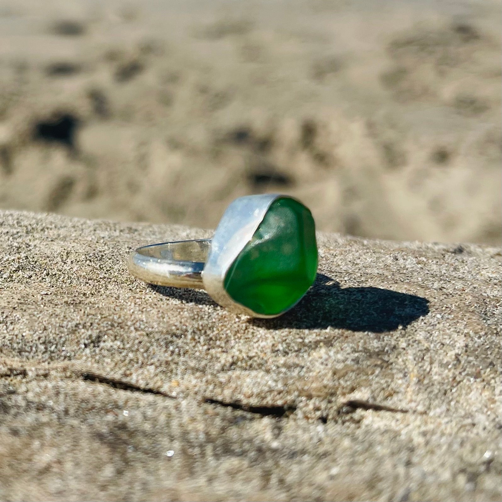 Sea Foam Green Sea Glass Sterling Silver Ring-Jenstones Jewelry