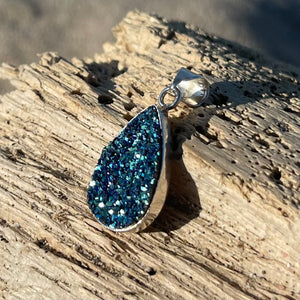 Ocean Blue Tear Druzy Pendant-Jenstones Jewelry