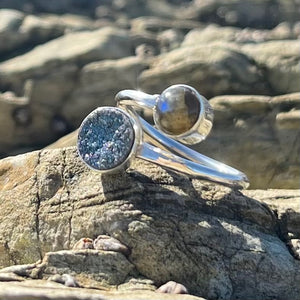 Labradorite and Round Druzy Wrap Around Ring-Jenstones Jewelry