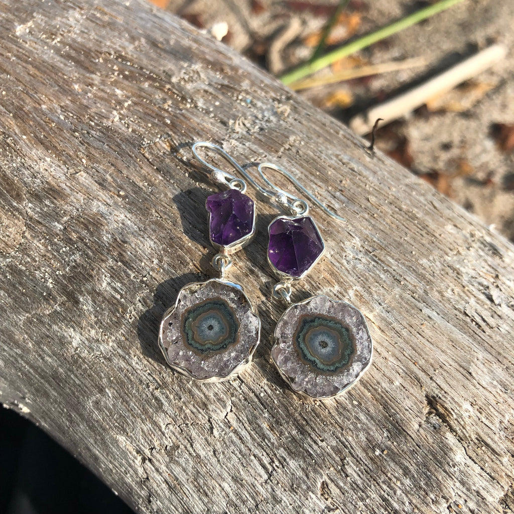 Raw Amethyst and Geode Earrings-Jenstones Jewelry