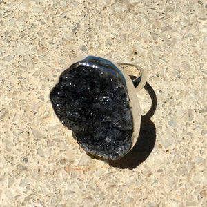 Black Quartz Ring Raw Crystal Cluster Oval-Jenstones Jewelry
