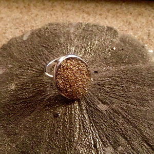 Ring Golden Druze Oval-Jenstones Jewelry