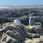 Load image into Gallery viewer, Wrap Bangle with Pearl &amp; Blue Sea Glass-Jenstones Jewelry
