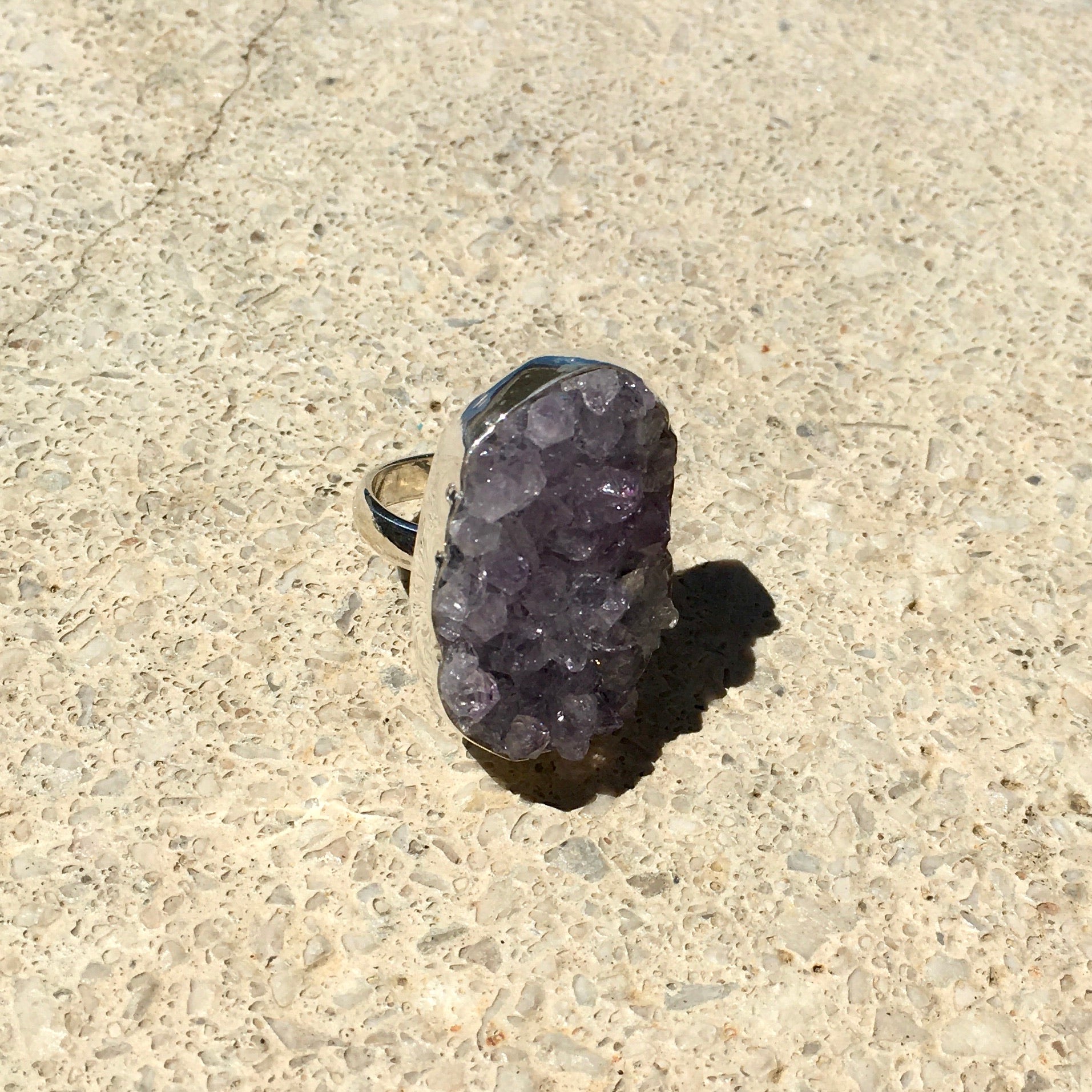 Amethyst Ring Raw Crystal Cluster Oval-Jenstones Jewelry