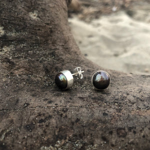 Black Fresh Water Pearl Post Earrings-Jenstones Jewelry