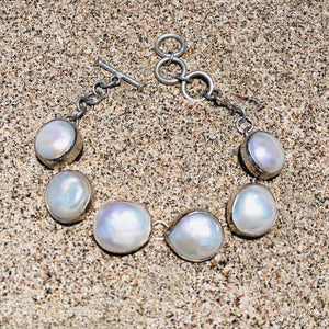 Link Bracelet White Fresh Water Pearl Coin-Jenstones Jewelry