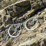 Load image into Gallery viewer, Hammered Swirl &amp; Emerald Sterling Silver Earrings-Jenstones Jewelry

