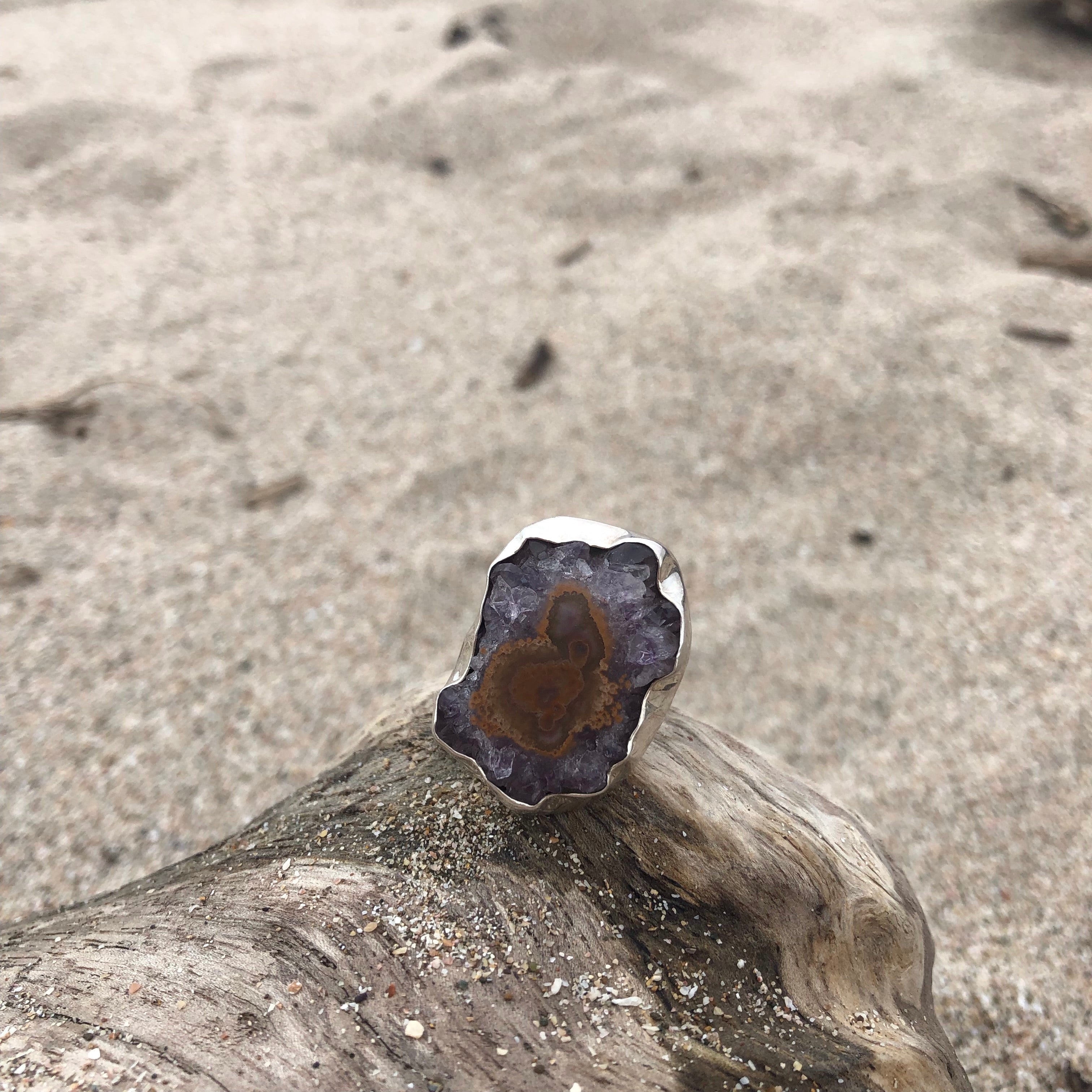Geode Agate Amethyst Sterling Silver Ring-Jenstones Jewelry