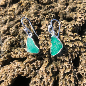 Petite Raw Emerald Dangle Earrings-Jenstones Jewelry
