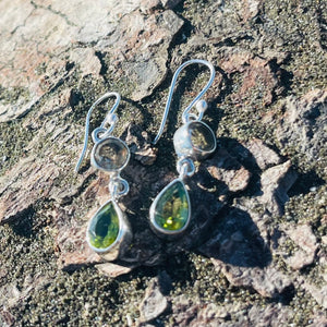 Citrine & Peridot Faceted Dangle Earrings-Jenstones Jewelry