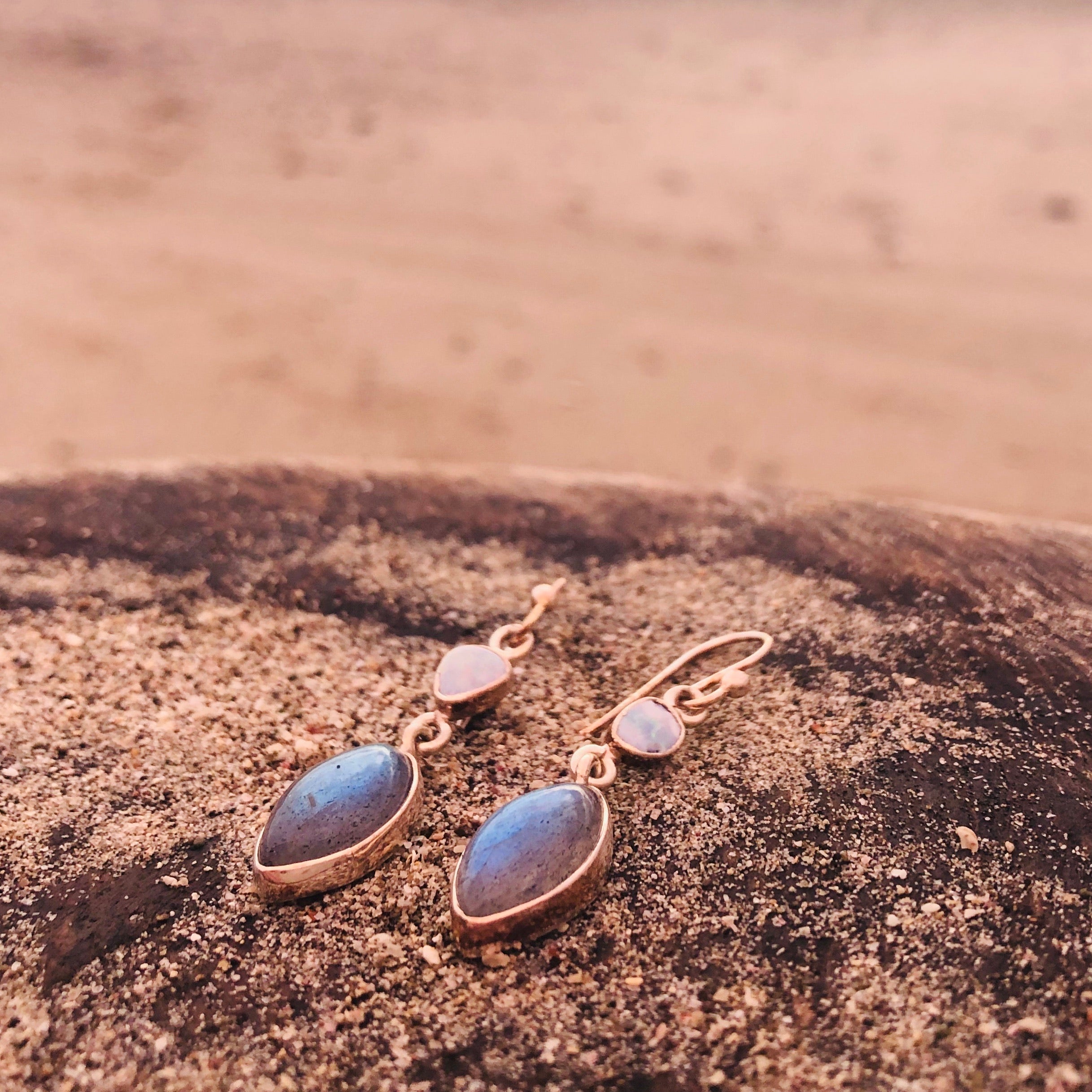 Labradorite & Australian White Opal Earrings-Jenstones Jewelry