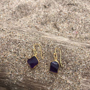 Raw Amethyst Bronze Earrings-Jenstones Jewelry