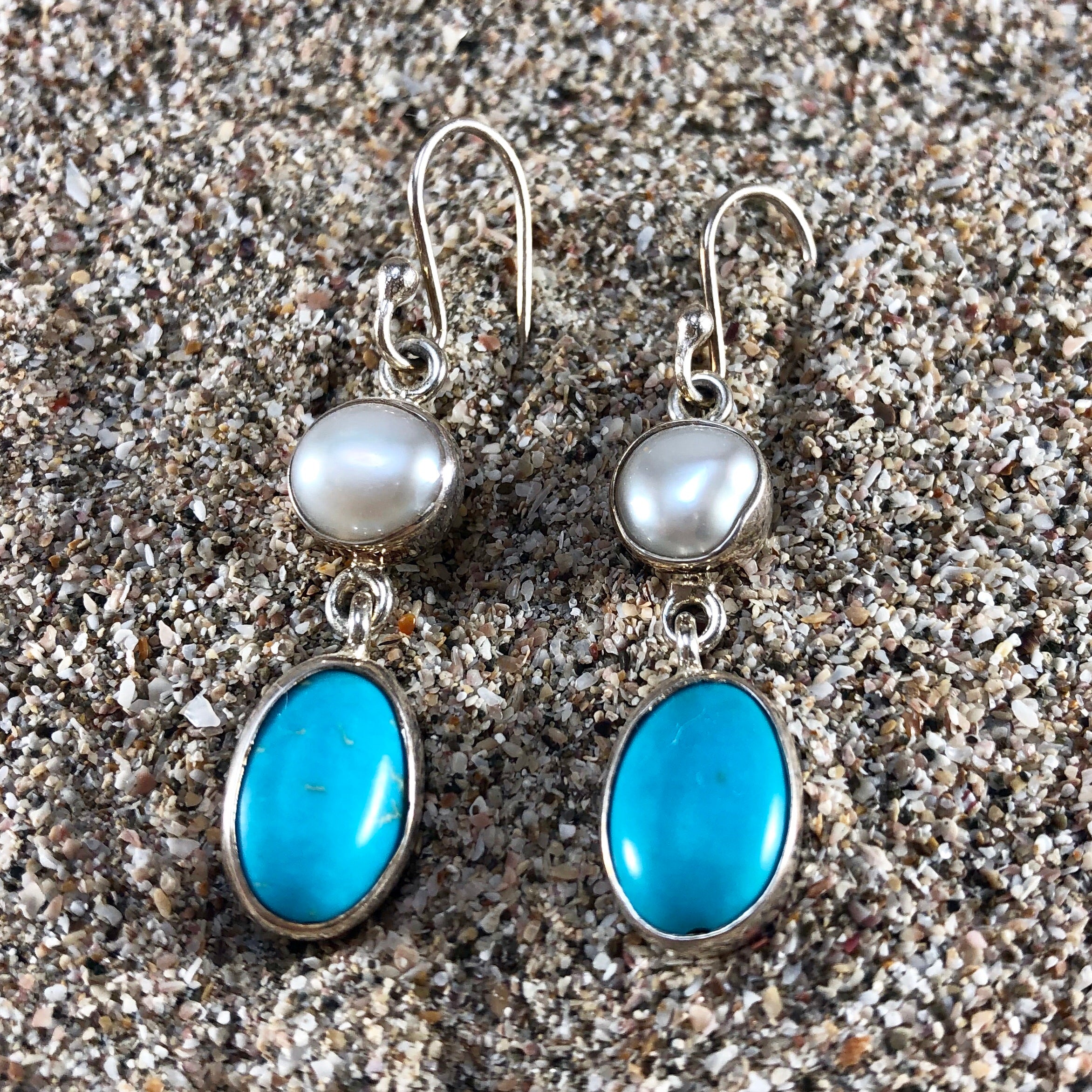 Double Pearl Earrings with Turquoise-Jenstones Jewelry