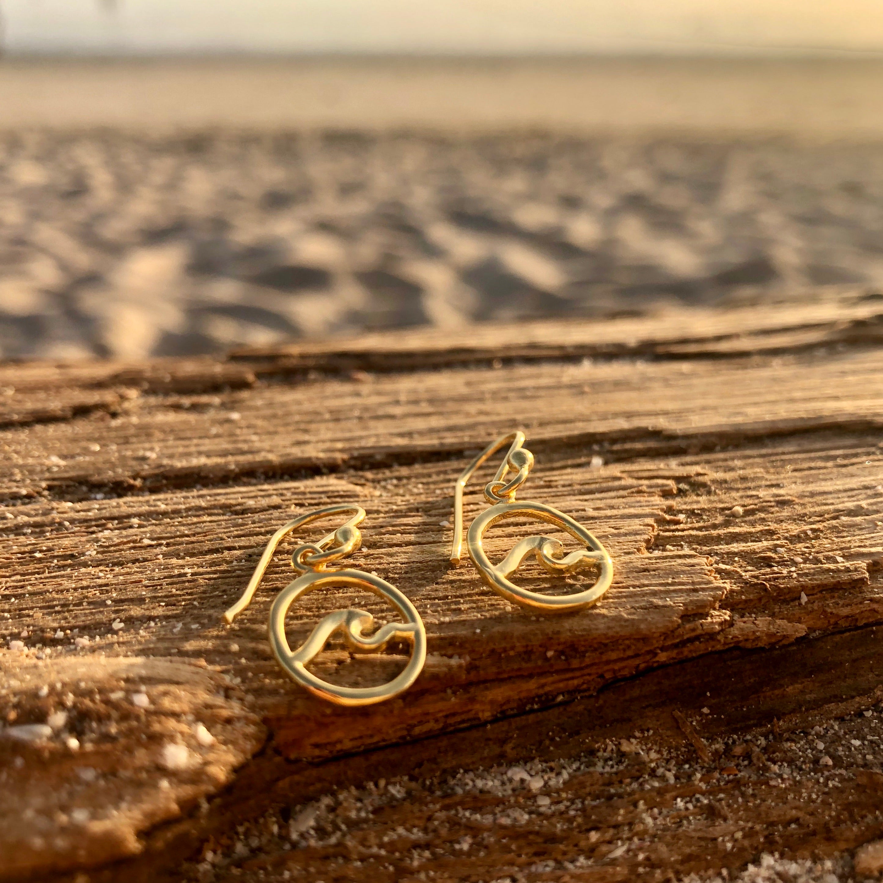 Small Wave Earrings in Bronze with Gold Plating-Jenstones Jewelry