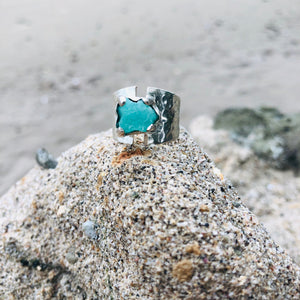 Emerald Ring Raw Hammered Prong Setting-Jenstones Jewelry