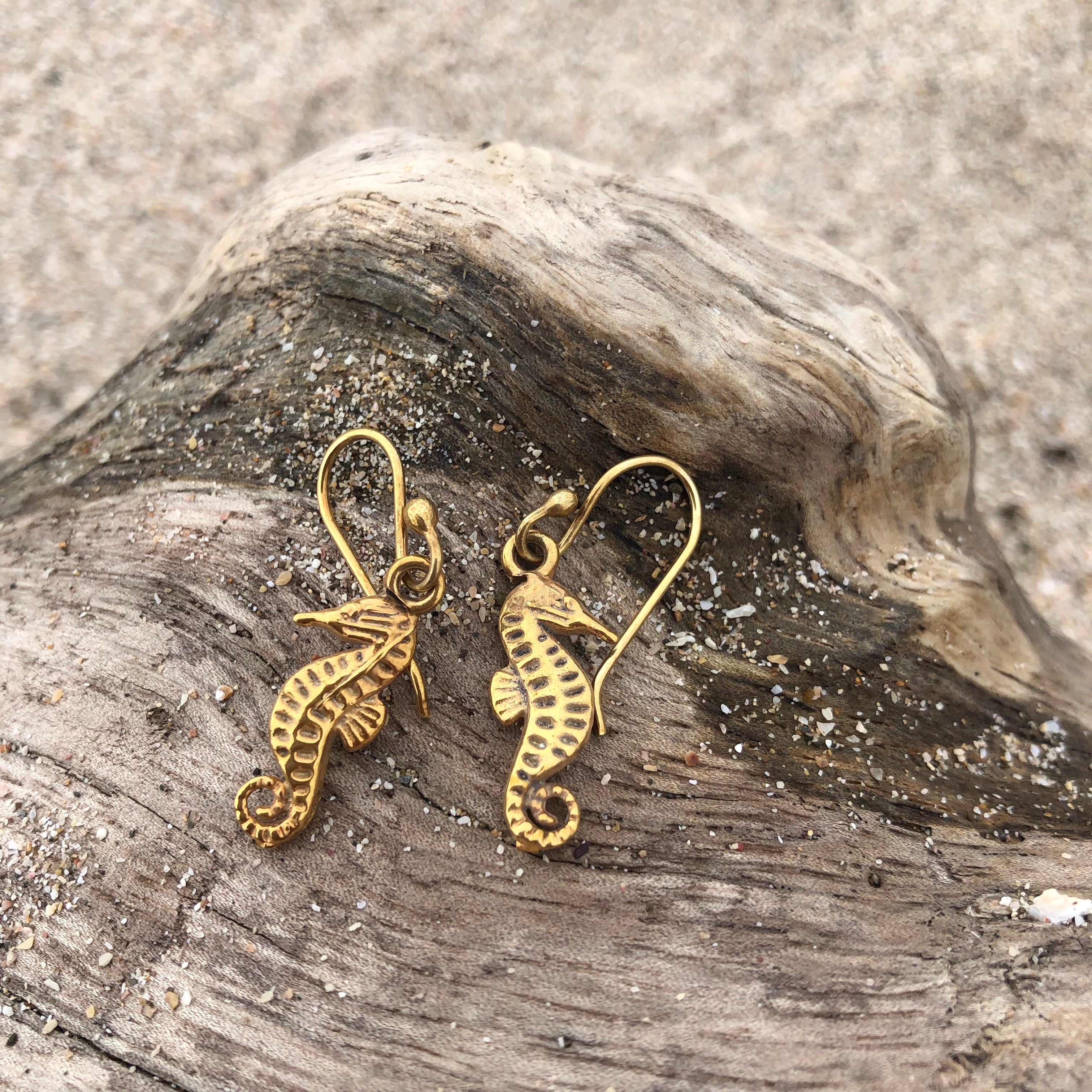 Bronze Dangle Seahorse Earrings-Jenstones Jewelry
