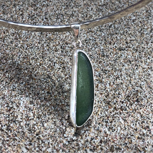Pendant Sterling and Dark Green Sea Glass Medium-Jenstones Jewelry