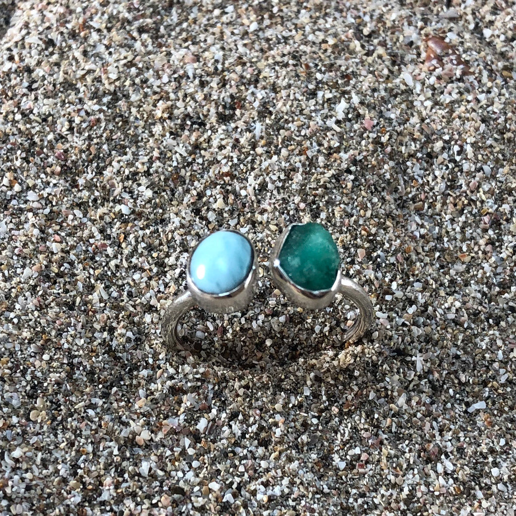 Emerald and Larimar Wrap Ring-Jenstones Jewelry