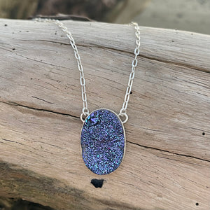Purple Druzy Quartz Necklace-Jenstones Jewelry