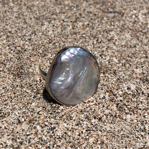 Pearl Ring, Large White Coin-Jenstones Jewelry