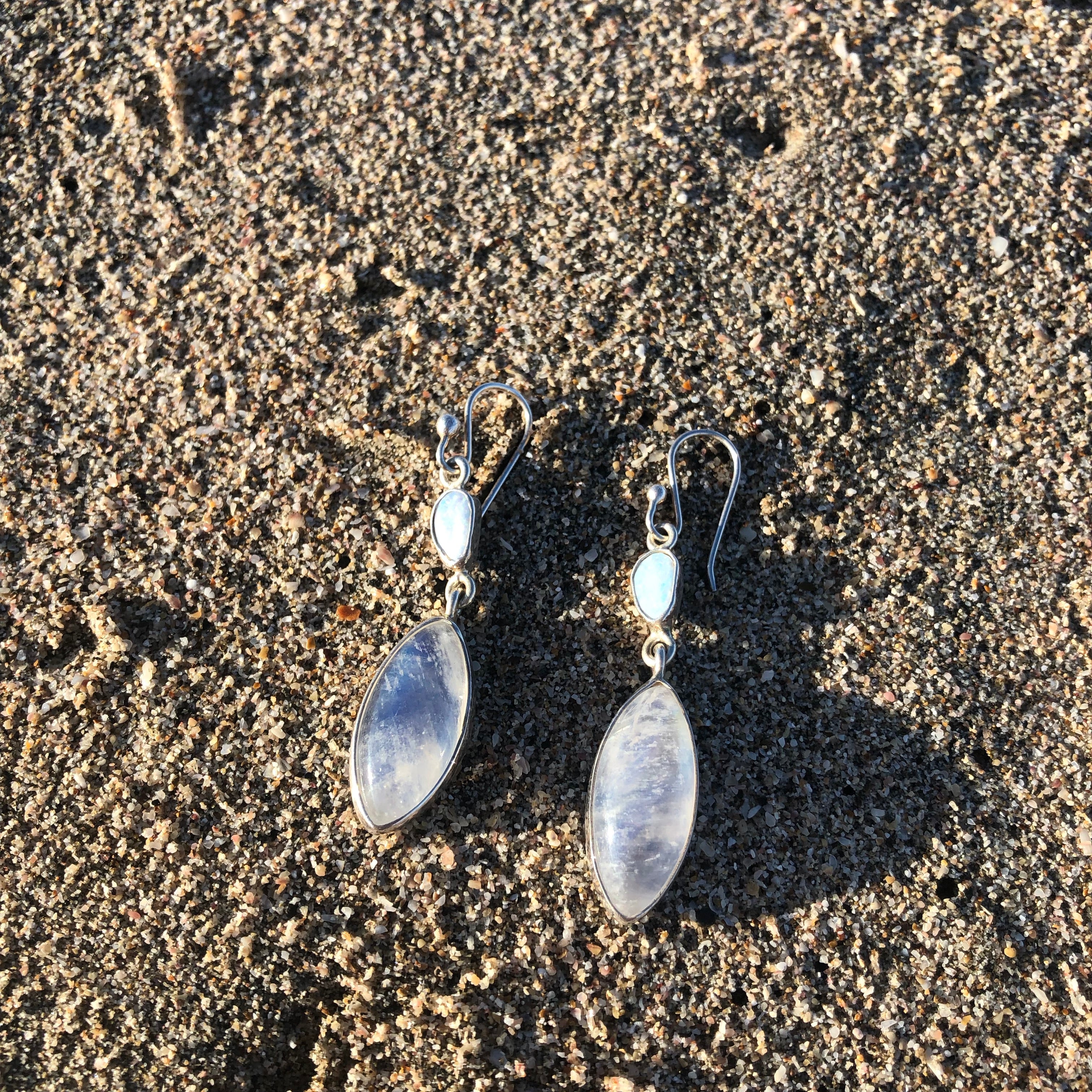 Rainbow Moonstone & Opal Earrings-Jenstones Jewelry