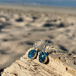 Load image into Gallery viewer, Ocean Blue Round Druzy Dangle Earrings-Jenstones Jewelry
